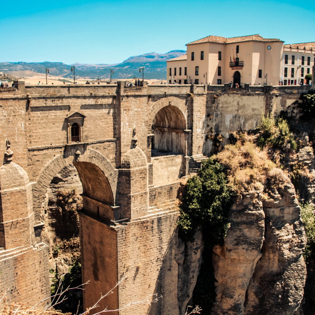 Amazing view of the old stone bridge on the top of Ronda mountain which you would walk during the private tour.