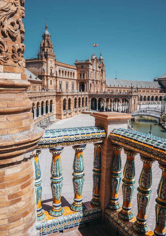 Detail of the handmade ceramics that decorate the Plaza de España in Seville on all sides.