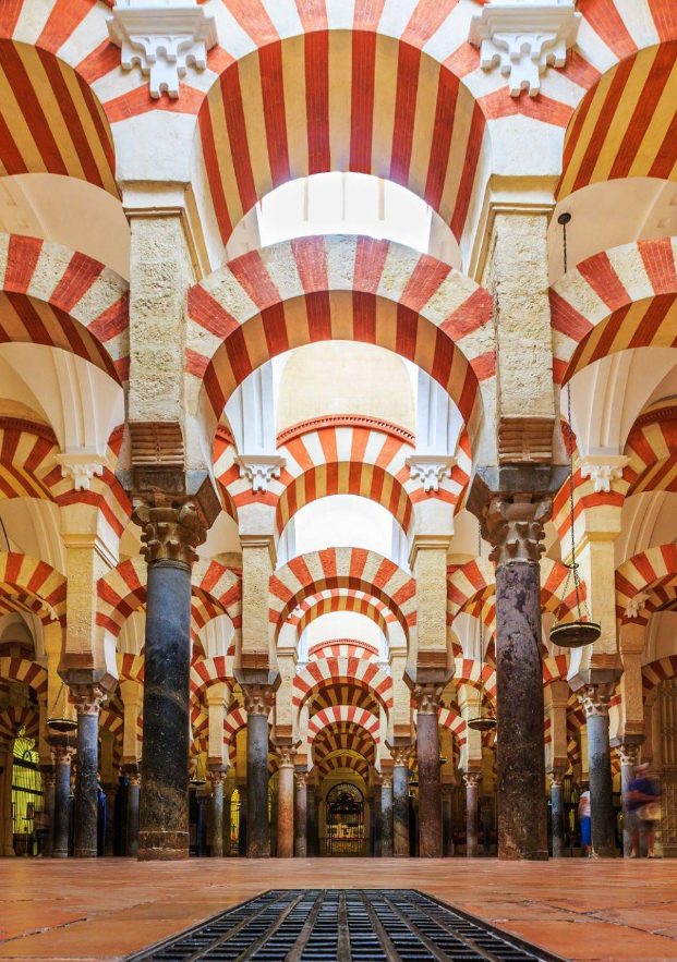 Infinite arches of the interior of the mosque cathedral of Cordoba that we enjoyed on our private visit.