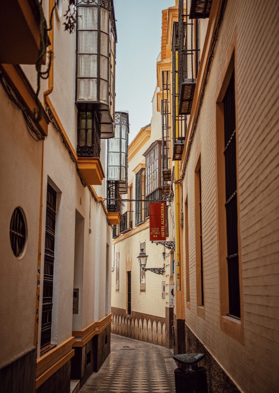 One of the narrow streets in the historic center of Seville that our tour passes through.